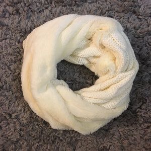 White knit and fur infinity scarf